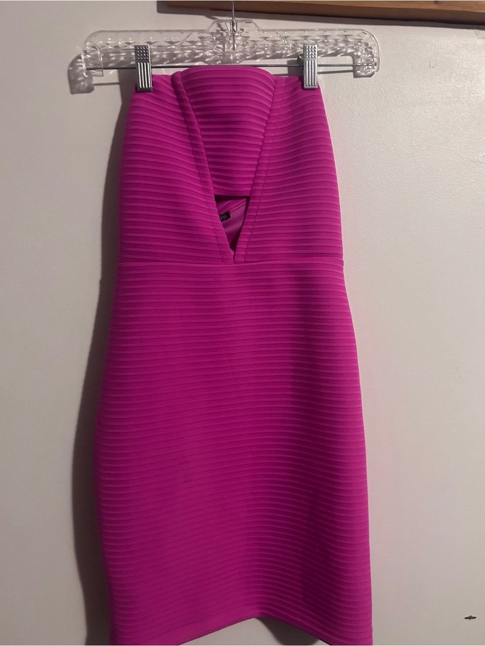Express Strapless Ribbed Bodycon Dress in Hot Pink